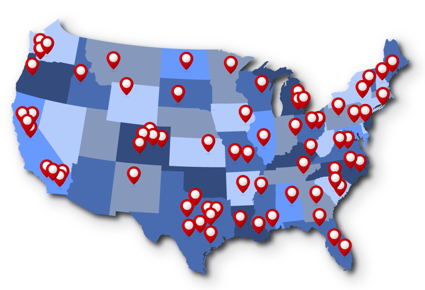 map of the US with placed applicants shown on the map.